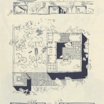 jardín y piscina; lateral derecho: corte transversal del terreno con vivienda